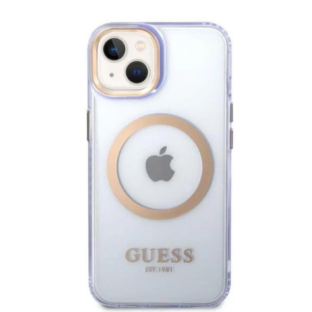 Чехол Guess Gold Outline Translucent для iPhone 14 Purple with MagSafe (GUHMP14SHTCMU)