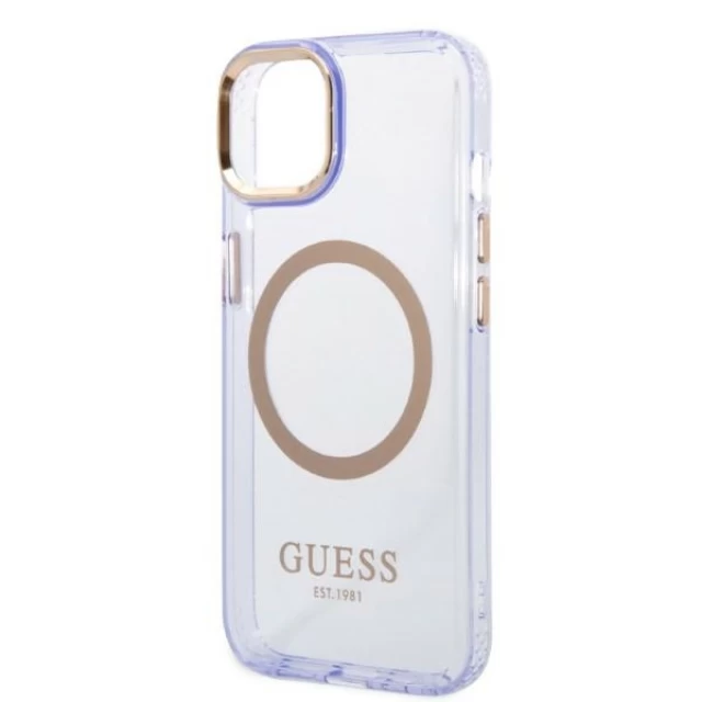 Чохол Guess Gold Outline Translucent для iPhone 14 Purple with MagSafe (GUHMP14SHTCMU)