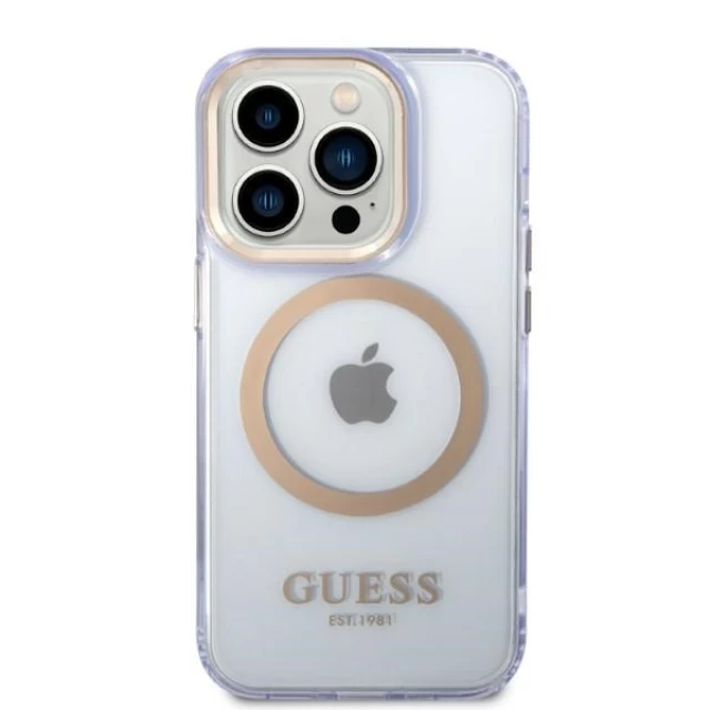 Чохол Guess Gold Outline Translucent для iPhone 14 Pro Purple with MagSafe (GUHMP14LHTCMU)