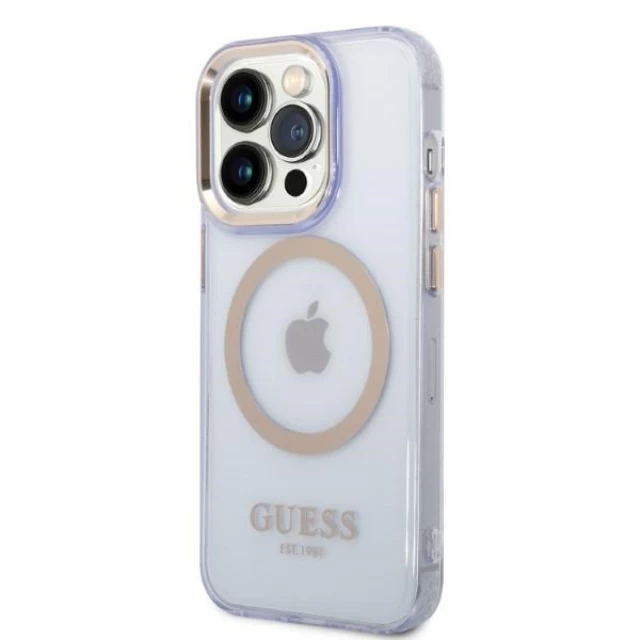 Чехол Guess Gold Outline Translucent для iPhone 14 Pro Max Purple with MagSafe (GUHMP14XHTCMU)