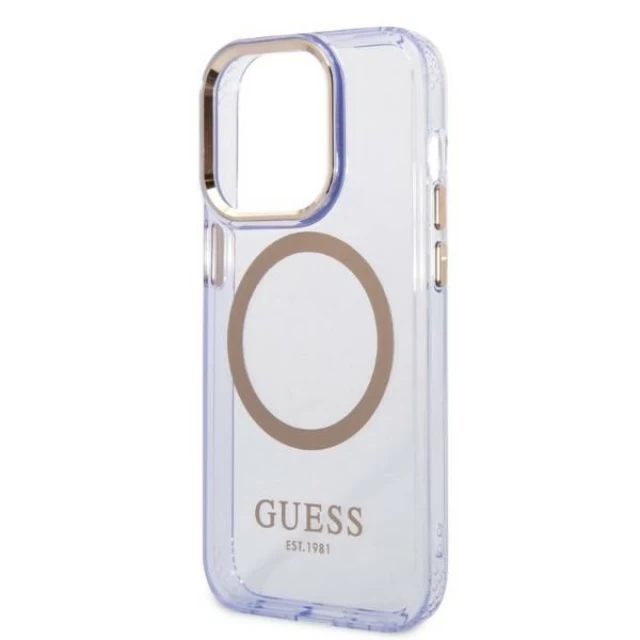 Чехол Guess Gold Outline Translucent для iPhone 14 Pro Max Purple with MagSafe (GUHMP14XHTCMU)