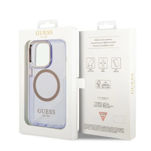 Чехол Guess Gold Outline Translucent для iPhone 14 Pro Max Purple with MagSafe (GUHMP14XHTCMU)