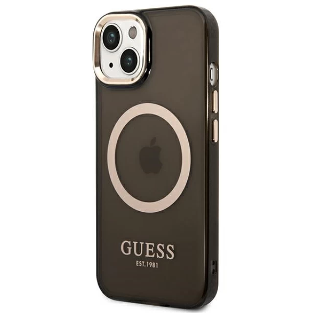 Чехол Guess Gold Outline Translucent для iPhone 14 Black with MagSafe (GUHMP14SHTCMK)
