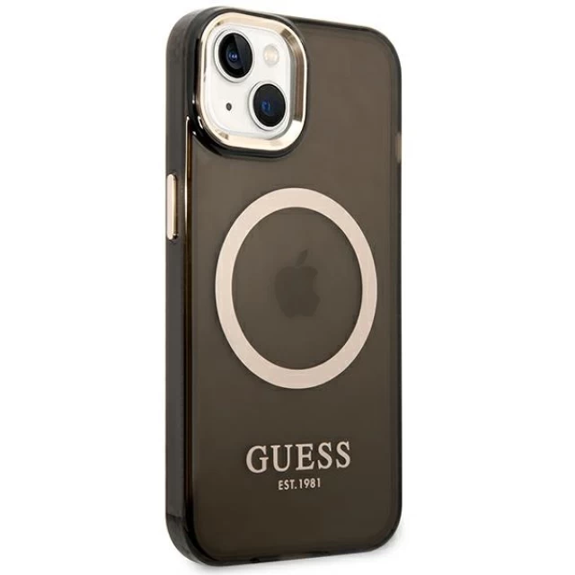 Чехол Guess Gold Outline Translucent для iPhone 14 Plus Black with MagSafe (GUHMP14MHTCMK)