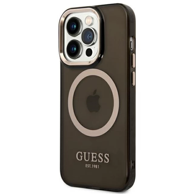 Чехол Guess Gold Outline Translucent для iPhone 14 Pro Max Black with MagSafe (GUHMP14XHTCMK)