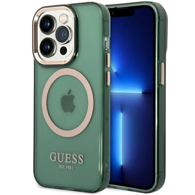 Чохол Guess Gold Outline Translucent для iPhone 14 Pro Max Khaki with MagSafe (GUHMP14XHTCMA)