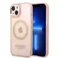 Чохол Guess Gold Outline Translucent для iPhone 14 Pink with MagSafe (GUHMP14SHTCMP)