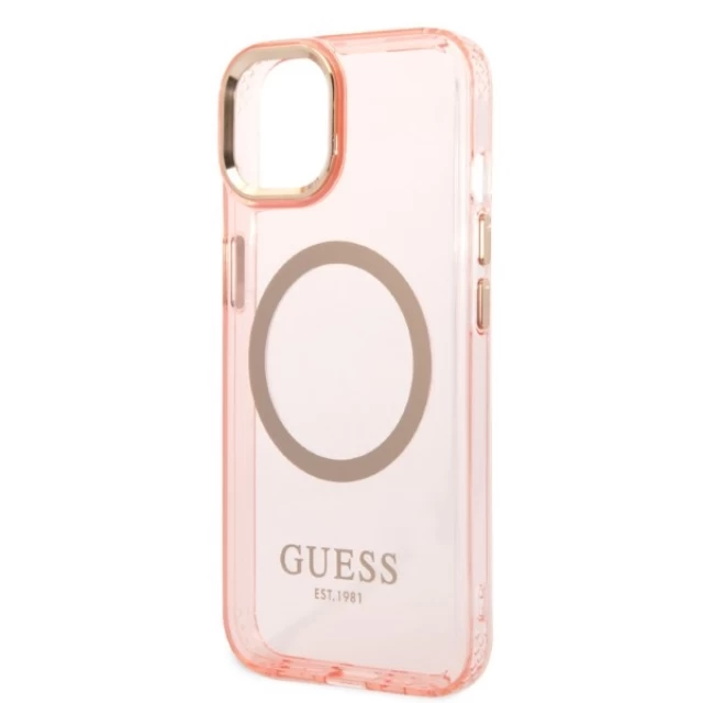Чехол Guess Gold Outline Translucent для iPhone 14 Pink with MagSafe (GUHMP14SHTCMP)