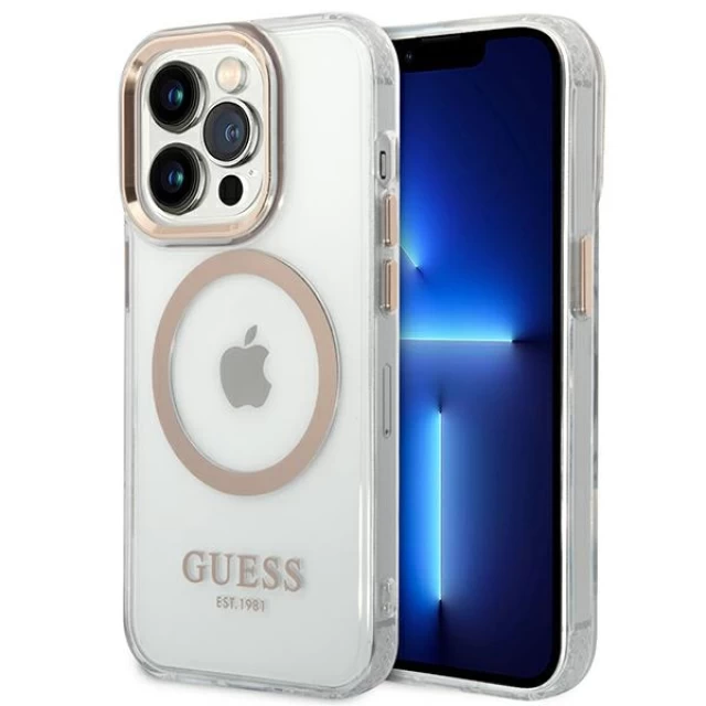 Чохол Guess Metal Outline для iPhone 14 Pro Gold with MagSafe (GUHMP14LHTRMD)