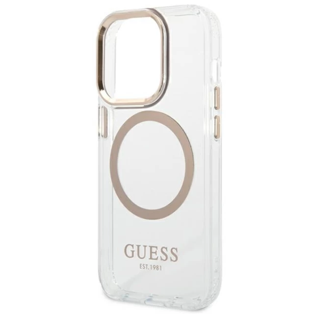 Чохол Guess Metal Outline для iPhone 14 Pro Gold with MagSafe (GUHMP14LHTRMD)