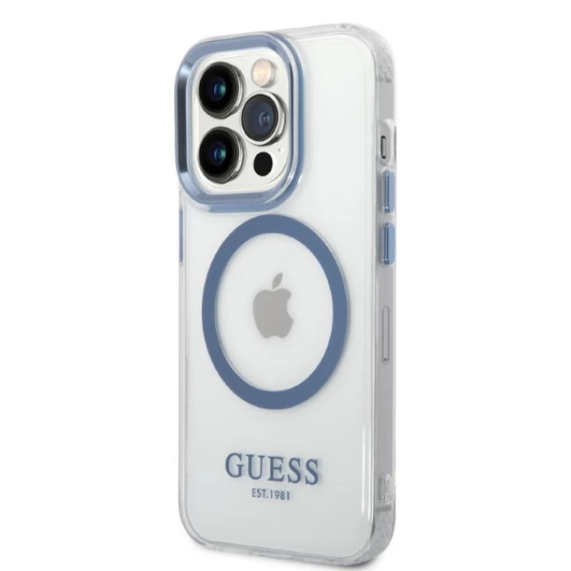Чехол Guess Metal Outline для iPhone 14 Pro Max Blue with MagSafe (GUHMP14XHTRMB)