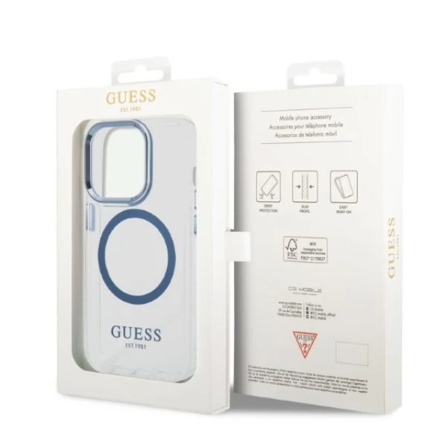 Чехол Guess Metal Outline для iPhone 14 Pro Max Blue with MagSafe (GUHMP14XHTRMB)