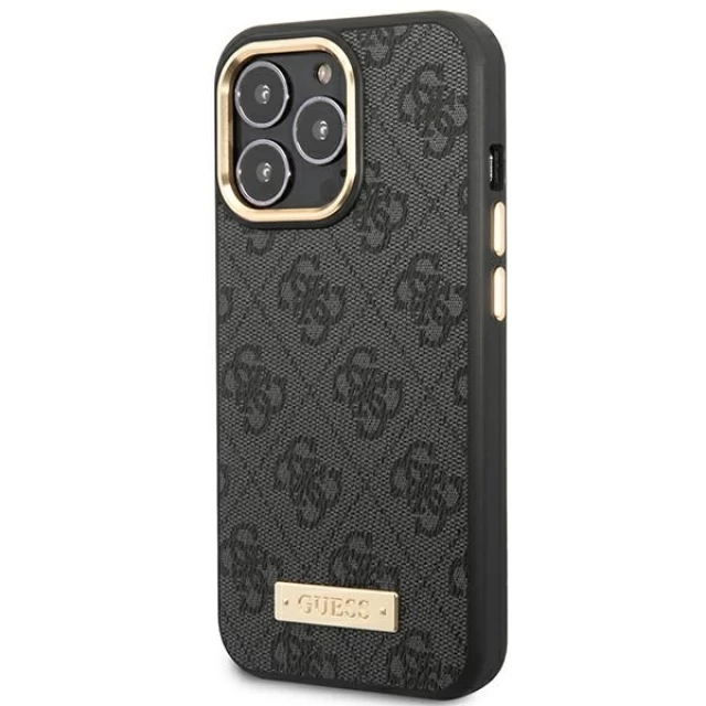 Чехол Guess 4G Logo Plate для iPhone 14 Pro Black with MagSafe (GUHMP14LU4GPRK)