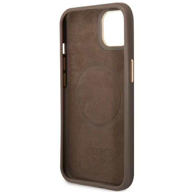 Чехол Guess 4G Logo Plate для iPhone 14 Brown with MagSafe (GUHMP14SU4GPRW)