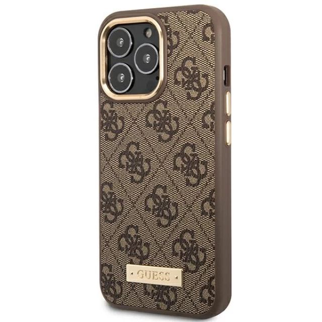 Чохол Guess 4G Logo Plate для iPhone 14 Pro Brown with MagSafe (GUHMP14LU4GPRW)