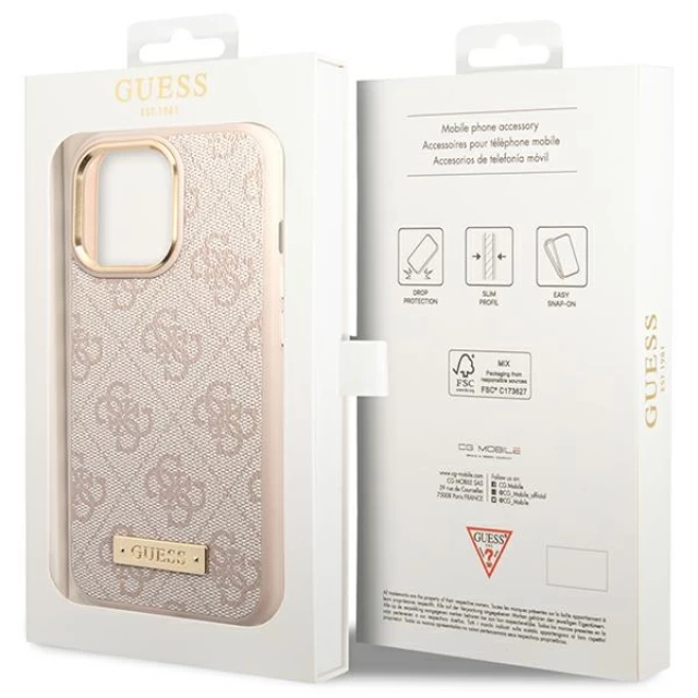 Чохол Guess 4G Logo Plate для iPhone 14 Pro Pink with MagSafe (GUHMP14LU4GPRP)