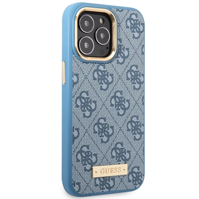 Чехол Guess 4G Logo Plate для iPhone 14 Pro Blue with MagSafe (GUHMP14LU4GPRB)