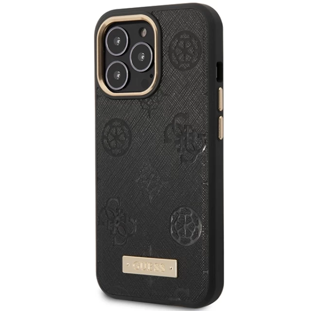 Чохол Guess Peony Logo Plate Collection для iPhone 14 Pro Black with MagSafe (GUHMP14LSAPSTK)