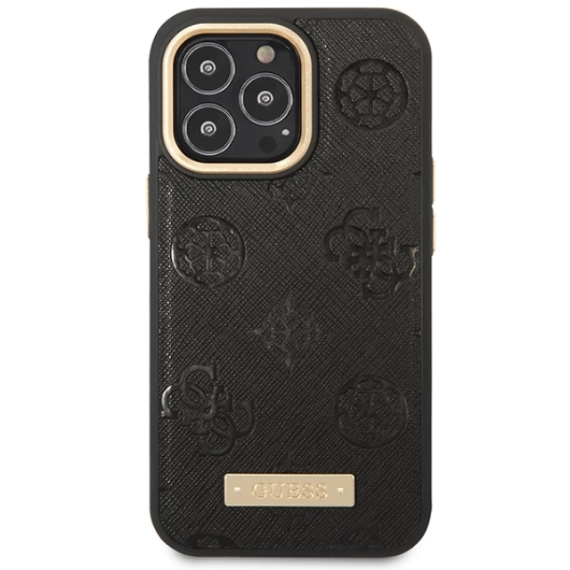 Чехол Guess Peony Logo Plate Collection для iPhone 14 Pro Black with MagSafe (GUHMP14LSAPSTK)