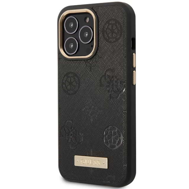 Чохол Guess Peony Logo Plate Collection для iPhone 14 Pro Max Black with MagSafe (GUHMP14XSAPSTK)
