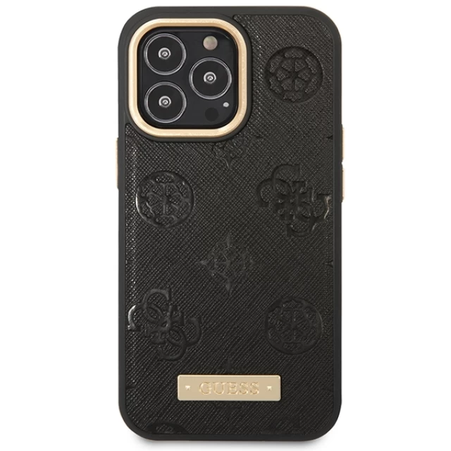 Чехол Guess Peony Logo Plate Collection для iPhone 14 Pro Max Black with MagSafe (GUHMP14XSAPSTK)