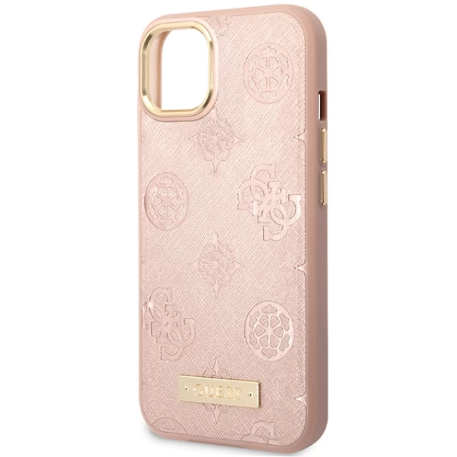 Чохол Guess Peony Logo Plate Collection для iPhone 14 Pink with MagSafe (GUHMP14SSAPSTP)