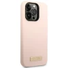 Чехол Guess Silicone Logo Plate для iPhone 14 Pro Pink with MagSafe (GUHMP14LSBPLP)