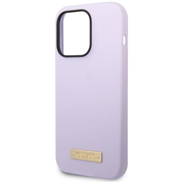 Чехол Guess Silicone Logo Plate для iPhone 14 Pro Purple with MagSafe (GUHMP14LSBPLU)