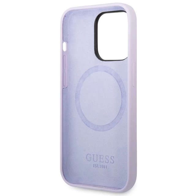 Чохол Guess Silicone Logo Plate для iPhone 14 Pro Purple with MagSafe (GUHMP14LSBPLU)