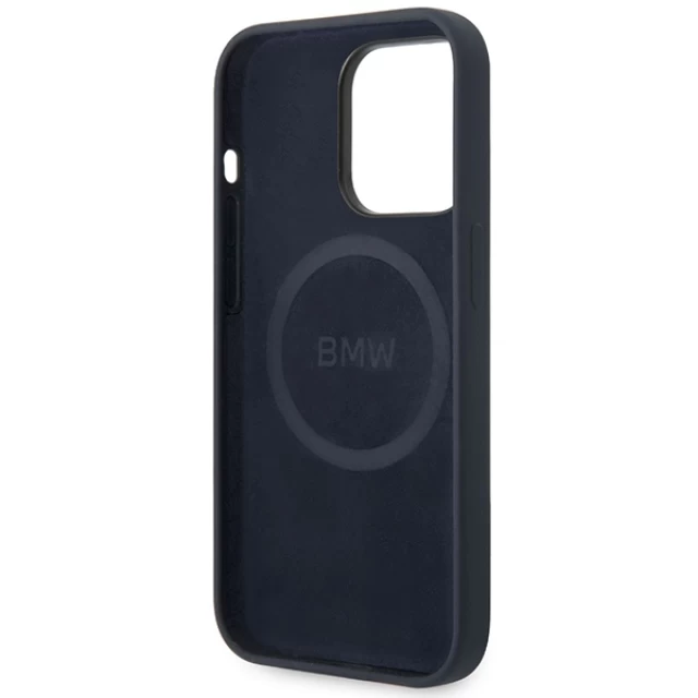 Чехол BMW для iPhone 14 Pro Max Silicone Metal Logo Navy with MagSafe (BMHMP14XSILNA)