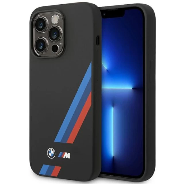 Чохол BMW для iPhone 14 Pro Silicone Slanted Sttripes Black with MagSafe (BMHMP14L22SOTK)