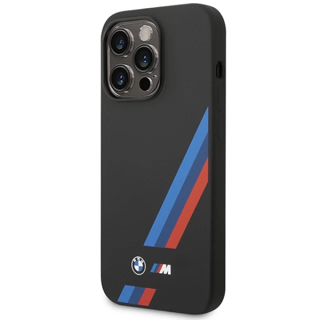 Чохол BMW для iPhone 14 Pro Silicone Slanted Sttripes Black with MagSafe (BMHMP14L22SOTK)