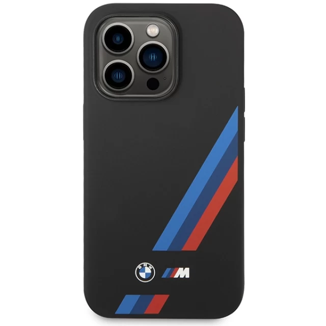 Чохол BMW для iPhone 14 Pro Silicone Slanted Sttripes Black with MagSafe (BMHMP14L22SOTK)