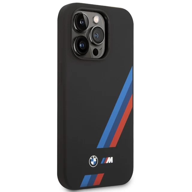 Чохол BMW для iPhone 14 Pro Silicone Slanted Sttripes Black with MagSafe (BMHMP14L22SOTK)