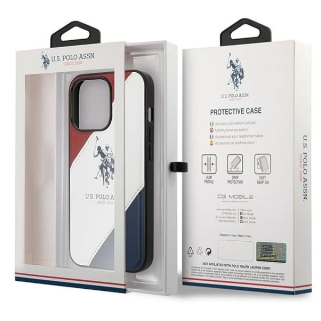 Чехол U.S. Polo Assn. Tricolor Embossed для iPhone 14 Pro Max White (USHCP14XPSO3)