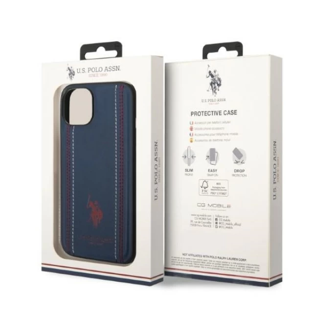 Чехол U.S. Polo Assn. Leather Stitch для iPhone 14 Navy Blue (USHCP14SPSO3)