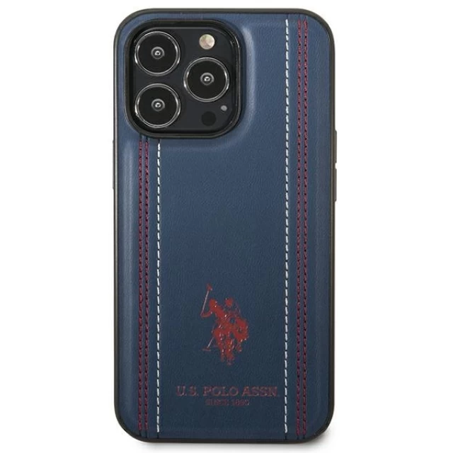 Чохол U.S. Polo Assn. Leather Stitch для iPhone 14 Pro Navy Blue (USHCP14LPFAV)