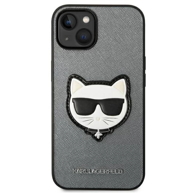 Чохол Karl Lagerfeld Saffiano Choupette Head Patch для iPhone 14 Plus Silver (KLHCP14MSAPCHG)