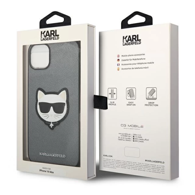 Чохол Karl Lagerfeld Saffiano Choupette Head Patch для iPhone 14 Plus Silver (KLHCP14MSAPCHG)