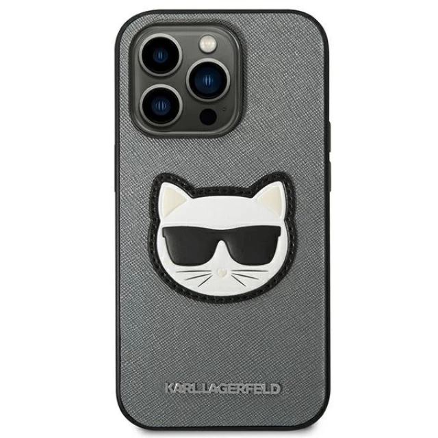 Чохол Karl Lagerfeld Saffiano Choupette Head Patch для iPhone 14 Pro Silver (KLHCP14LSAPCHG)
