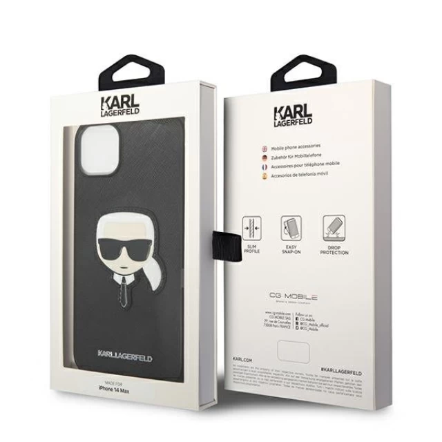 Чехол Karl Lagerfeld Saffiano Karl`s Head Patch для iPhone 14 Black (KLHCP14SSAPKHK)
