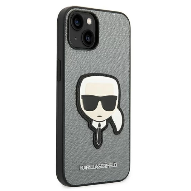 Чехол Karl Lagerfeld Saffiano Karl`s Head Patch для iPhone 14 Plus Silver (KLHCP14MSAPKHG)