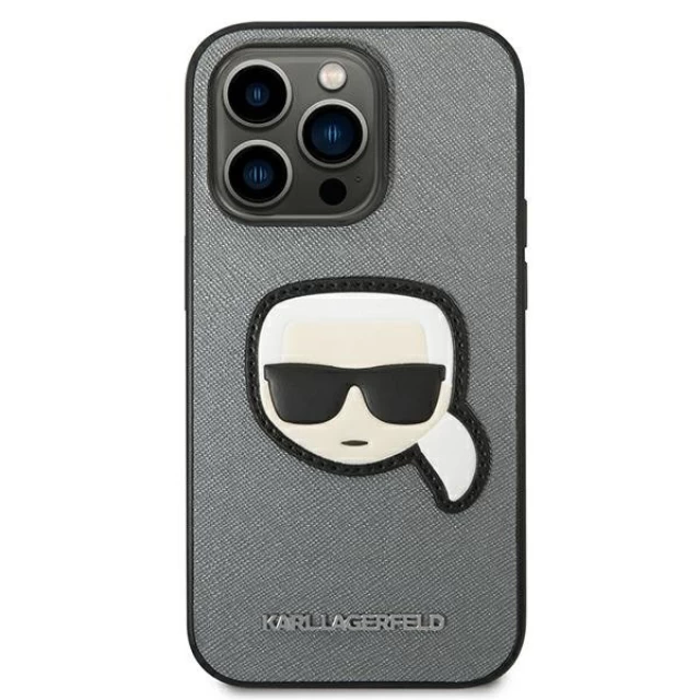 Чохол Karl Lagerfeld Saffiano Karl`s Head Patch для iPhone 14 Pro Max Silver (KLHCP14XSAPKHG)