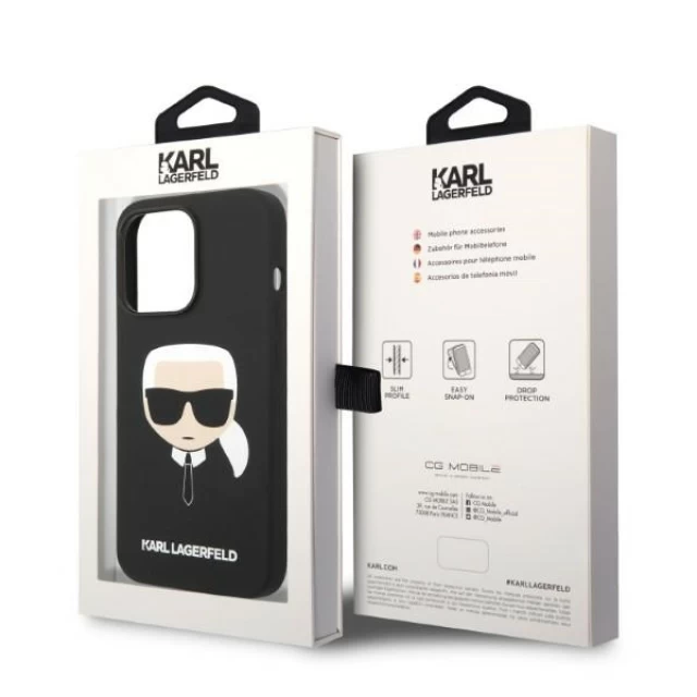Чехол Karl Lagerfeld Silicone Karl's Head для iPhone 14 Pro Max Black with MagSafe (KLHMP14XSLKHBK)