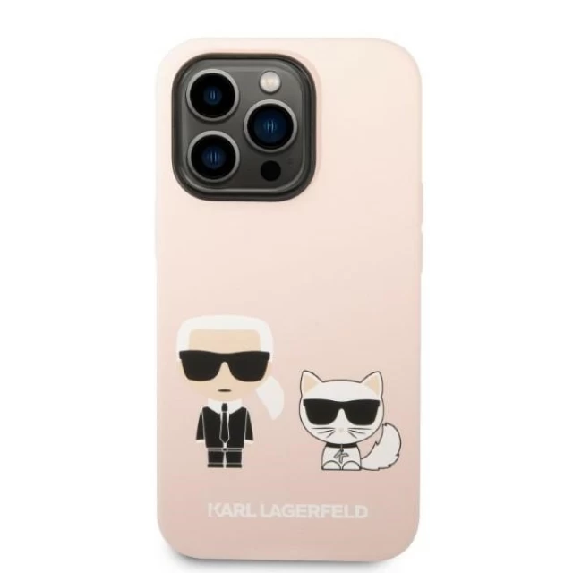 Чохол Karl Lagerfeld Silicone Karl & Choupette для iPhone 14 Pro Light Pink with MagSafe (KLHMP14LSSKCI)