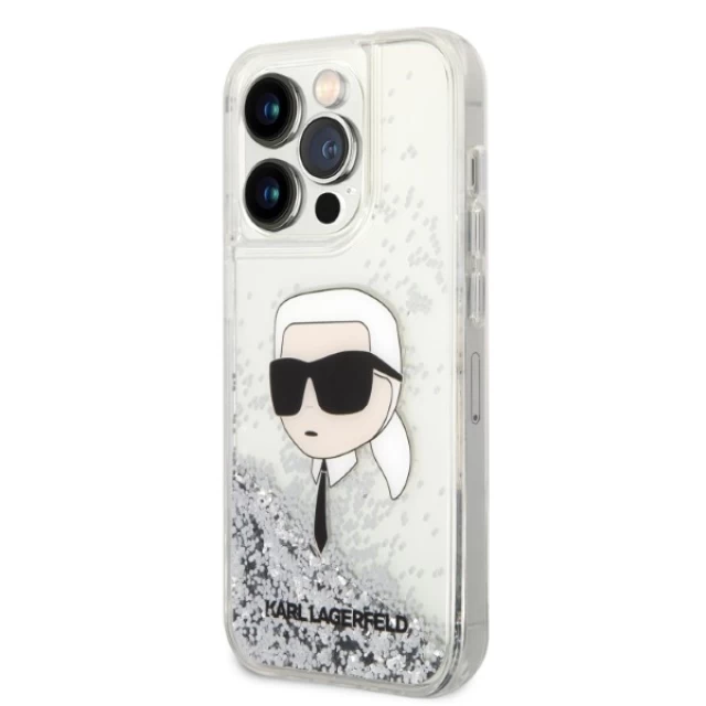 Чехол Karl Lagerfeld Glitter Karl Head для iPhone 14 Pro Silver (KLHCP14LLNKHCH)