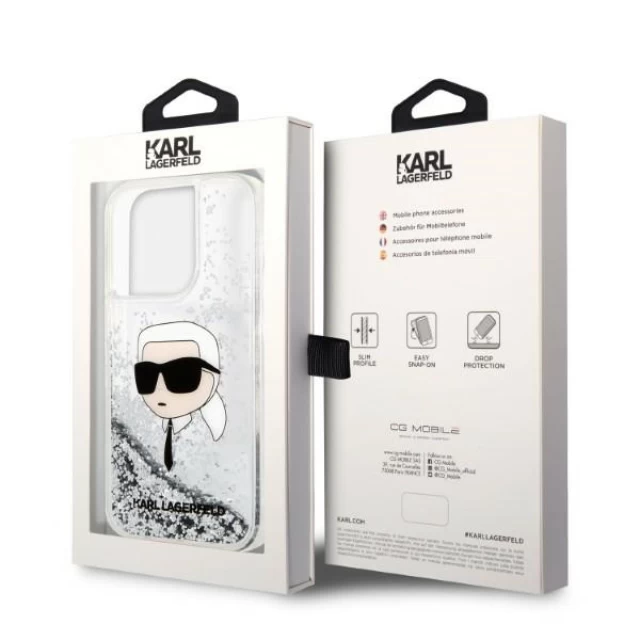 Чохол Karl Lagerfeld Glitter Karl Head для iPhone 14 Pro Silver (KLHCP14LLNKHCH)