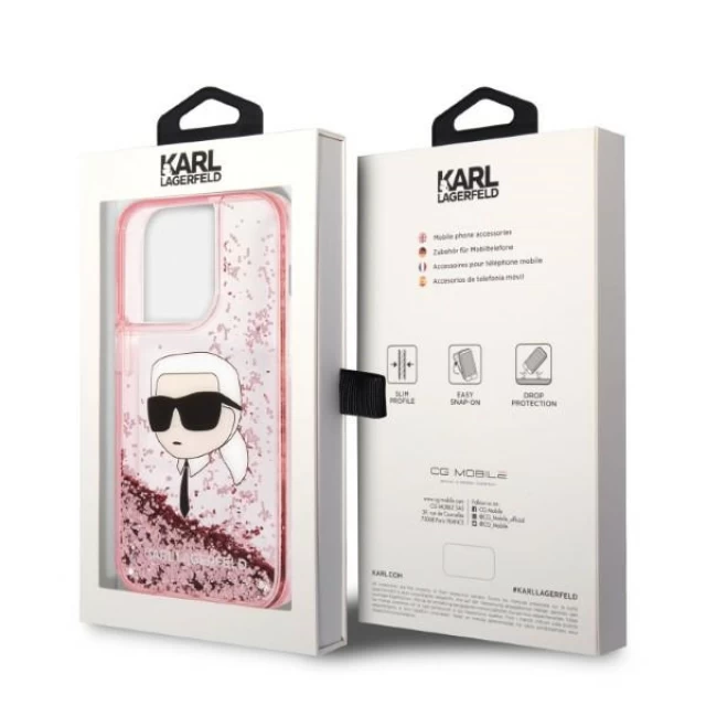 Чехол Karl Lagerfeld Glitter Karl Head для iPhone 14 Pro Max Pink (KLHCP14XLNKHCP)