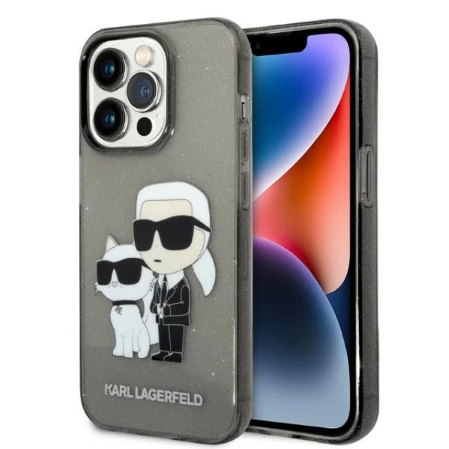 Чехол Karl Lagerfeld Gliter Karl & Choupette для iPhone 14 Pro Black (KLHCP14LHNKCTGK)