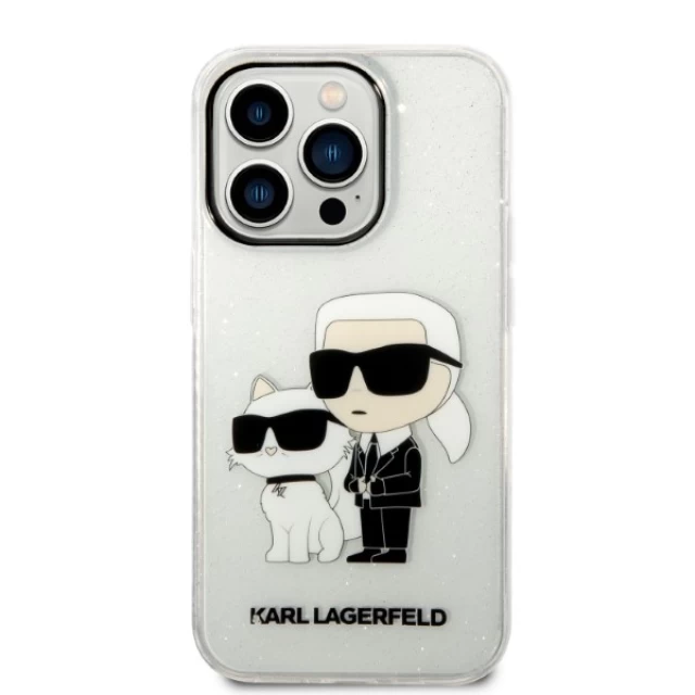 Чехол Karl Lagerfeld Gliter Karl & Choupette для iPhone 14 Pro Transparent (KLHCP14LHNKCTGT)